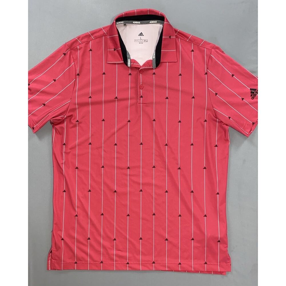 Adidas Stretch Microfiber Performance Polo Golf Shirt. All-Over Logo Print, L.